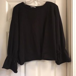 Zara Trafaluc crew neck, black, bell sleeves, S
